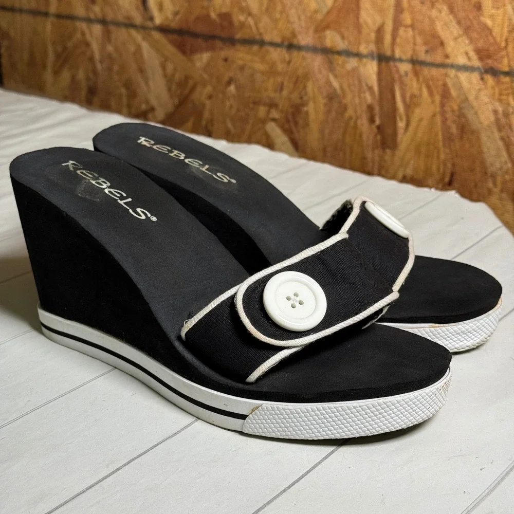 Rebels Y2K Wedge Platform Sandals Cute Button Strap Preppy Dainty Summer 8.5